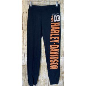 Women's Harley-Davidson Black Elastic Waist Straight Leg Cotton Pants Logo Sz S